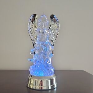 Illuminated Angel Sculpture with Silver Accents